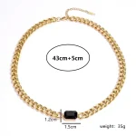 Fashion-Rectangle-Stainless-Steel-Plating-Zircon-18k-Gold-Plated-Nec