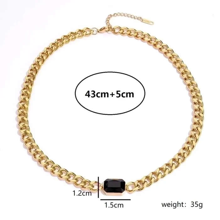 Fashion-Rectangle-Stainless-Steel-Plating-Zircon-18k-Gold-Plated-Nec