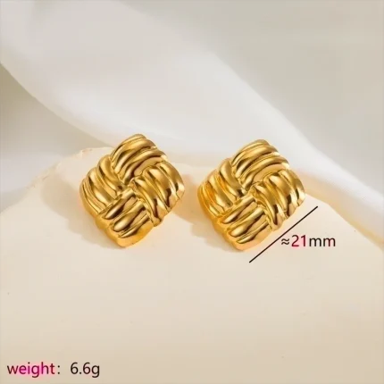 1-Pair-Simple-Style-Classic-Style-Argyle-Stainless-Steel-14K-Gold-Plated-Ear-Stud