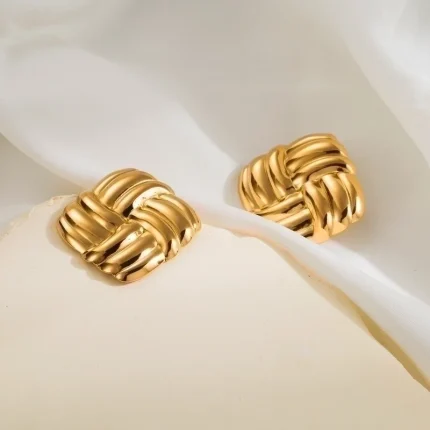 1-Pair-Simple-Style-Classic-Style-Argyle-Stainless-Steel-14K-Gold-Plated-Ear-Studs