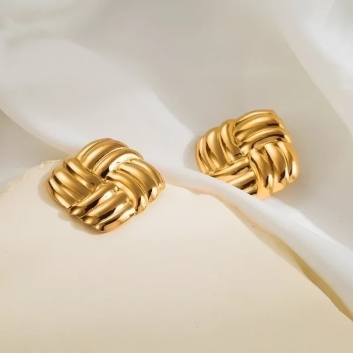 1-Pair-Simple-Style-Classic-Style-Argyle-Stainless-Steel-14K-Gold-Plated-Ear-Studs